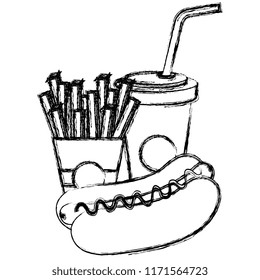 hot dog with french fries and soda