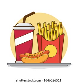 hot dog fried fries and cola flat illustration