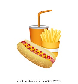 hot dog, fries french and soda food, vector illustration