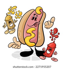 Hot Dog. Funnny cartoon character. Vector isolated background 