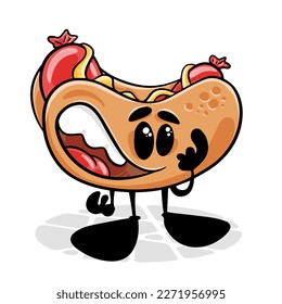 Hot Dog. Funnny cartoon character. Vector isolated background 
