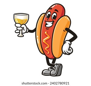 Hot dog with a glass of drink cartoon mascot illustration character vector clip art