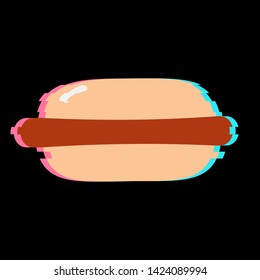 Hot dog glitch effect vector icon on black background.Modern style.