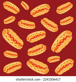Hot dog is a great idea for a quick and tasty lunch, hot-dog, food, sausage, live tasty, vector, illustration, pattern, colored background, breakfast 