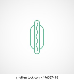 Hot Dog Green Line Icon On White Background