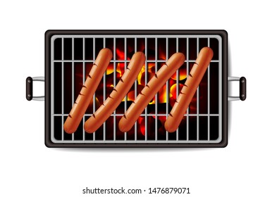 Hot dog grill Vector realistic. Banner tasty menu brochure template hot sausages. 3d illustration food