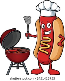 Hot dog grilling vector illustration