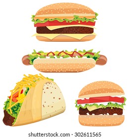 Hot Dog, Hamburgers and Tacos
