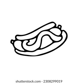 Hot Dog. Hand drawn black doodle isolated on white background. Vector Illustration. EPS10