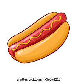 Hot dog hand drawn colorful sketch cartoon, isolated on white background. Vector illustration.