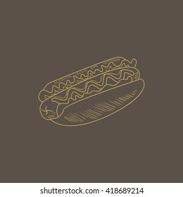 Hot Dog Hand Drawn Cool Monochrome Vector Contour Sketch 