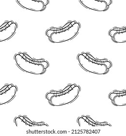 hot dog hand drawn seamless pattern on white background