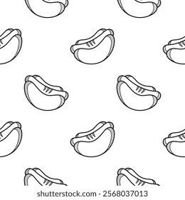 hot dog hand drawn seamless pattern on white background