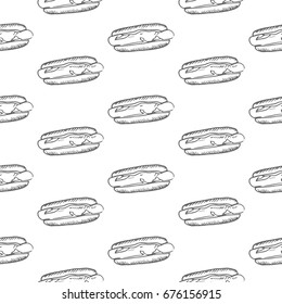 hot dog hand-drawn vector seamless pattern
