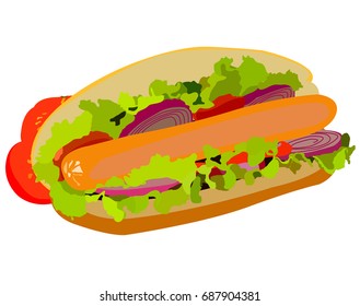 Hot dog with herbs and vegetables