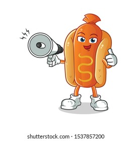 hot dog hold handy loudspeaker cartoon vector mascot illustration