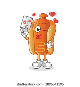 hot dog hold love letter illustration. character vector