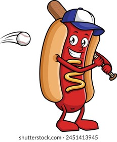 Hot dog holding baseball bat vector illustration