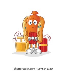 hot dog holding dynamite character. cartoon mascot vector