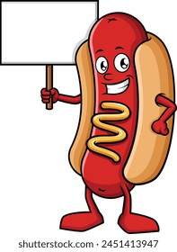 Hot dog holding empty sign vector illustration