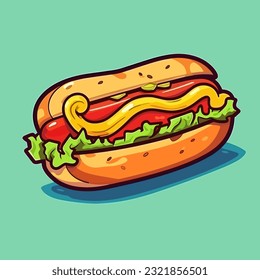 Hot dog. Hotdog hand-drawn illustration. Vector doodle style cartoon illustration