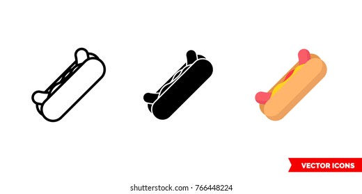 Hot dog icon of 3 types: color, black and white, outline. Isolated vector sign symbol.