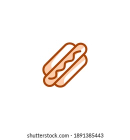 Hot dog icon. Bakery icon. Simple, flat, outline, brown, two tones, color.