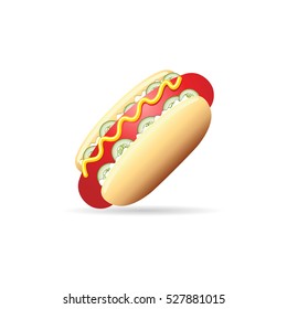 Hot dog icon in color. Fast food junk American