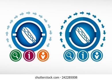 Hot dog icon and creative design elements. Flat design concept.