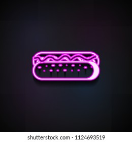 Hot Dog icon. Element of Bakery shop icons for mobile concept and web apps. Neon Hot Dog icon can be used for web and mobile apps on dark gradient background