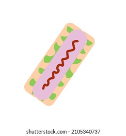 Hot dog icon. Fast food symbol. Colored sign. Food logo. Unhealthy meal. Simple design. Vector illustration. Stock image. 