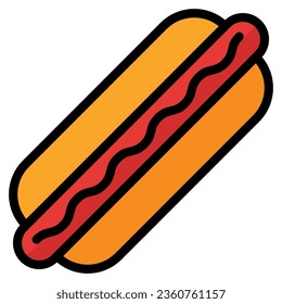hot dog icon in filled line style isolated on white background. Fastfood icon, vector illustration for graphic design projects