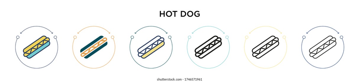 Icono de hot dog en estilo relleno, delgado, contorno y trazo. Ilustración vectorial de dos diseños de iconos vectores de hot dog de color y negro se pueden utilizar para móviles, ui, web