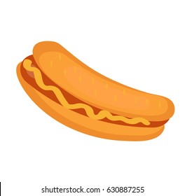 Hot Dog. icon flat, cartoon style. Fast food concept isolated on white background. Vector illustration, clip-art
