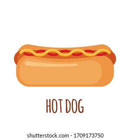 Hot dog icon in flat style isolated on white background. Fast food symbol. Vector illustration.