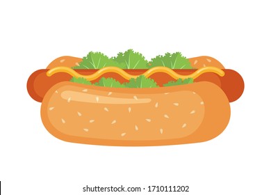 Hot dog icon in flat style isolated on white background. Fast food symbol. Vector illustration.