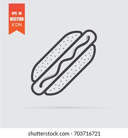 Hot dog icon in flat style isolated on grey background. For your design, logo. Vector illustration.