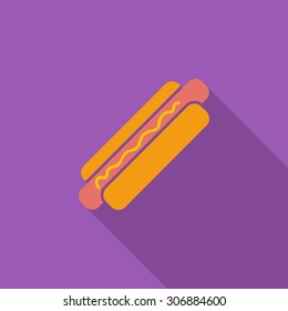 Hot dog icon. Flat vector related icon with long shadow for web and mobile applications. It can be used as - logo, pictogram, icon, infographic element. Vector Illustration.