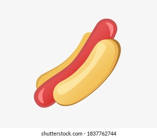 Hot dog icon. Food pictogram. Fast food illustration. Menu icon. Food template. Sausage. Hot dog label, emblem, banner, poster, background, backdrop. Food symbol, sign. Meal, sausage isolated.