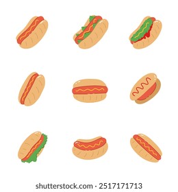 Hot Dog icon hand drawn style. collection of isolated cartoon illustrations