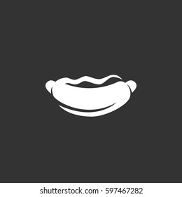 Hot dog icon illustration isolated on black background. Hot dog vector logo. Flat design style. Modern vector pictogram, sign, symbol for web graphics - stock vector
