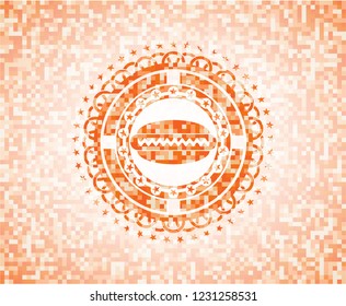 hot dog icon inside abstract orange mosaic emblem