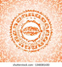 hot dog icon inside abstract orange mosaic emblem with background