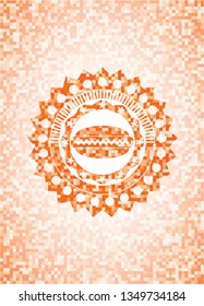 hot dog icon inside abstract orange mosaic emblem with background