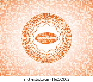 hot dog icon inside abstract orange mosaic emblem