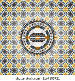 hot dog icon inside arabesque badge background. arabic decoration.