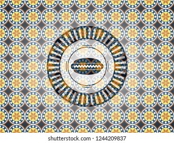 hot dog icon inside arabesque style emblem. arabic decoration.
