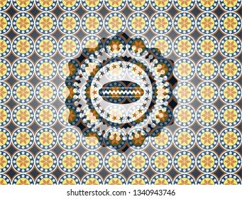 hot dog icon inside arabesque emblem background. arabic decoration.