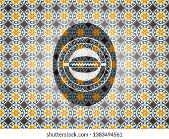 hot dog icon inside arabesque emblem background. arabic decoration.