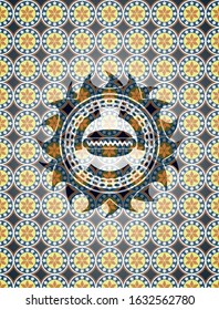 hot dog icon inside arabesque style emblem. arabic decoration.